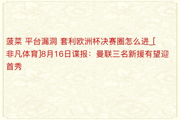 菠菜 平台漏洞 套利欧洲杯决赛圈怎么进_[非凡体育]8月16日谍报：曼联三名新援有望迎首秀