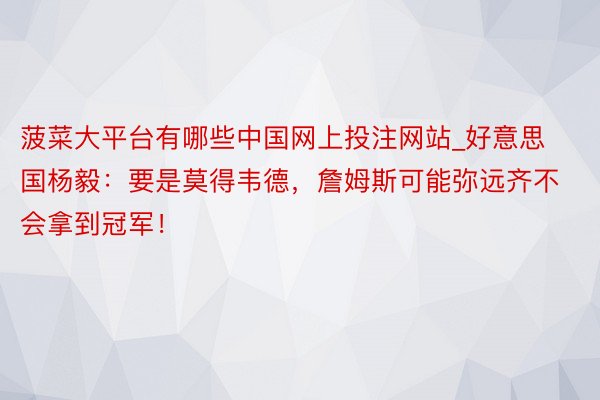 菠菜大平台有哪些中国网上投注网站_好意思国杨毅：要是莫得韦德，詹姆斯可能弥远齐不会拿到冠军！