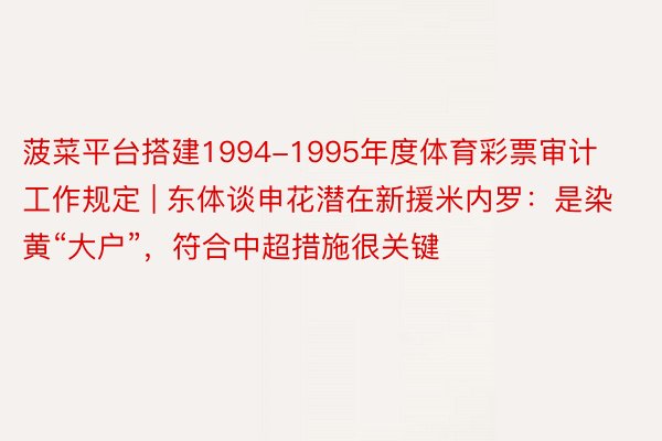 菠菜平台搭建1994-1995年度体育彩票审计工作规定 | 东体谈申花潜在新援米内罗：是染黄“大户”，符合中超措施很关键